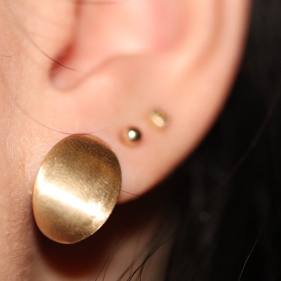 18K Solid Gold "Golden Nugget" Dome Earrings with Brushed Textured - Picture 6 of 6